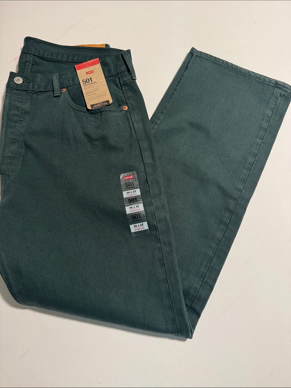 Levis 501 Jeans Mens 36 32 Green Button Fly